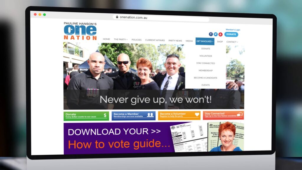 Pauline Hanson's One Nation: party website, onenation.com.au (2016)