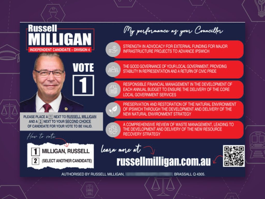 Cr Russell Milligan: newspaper advertisement
