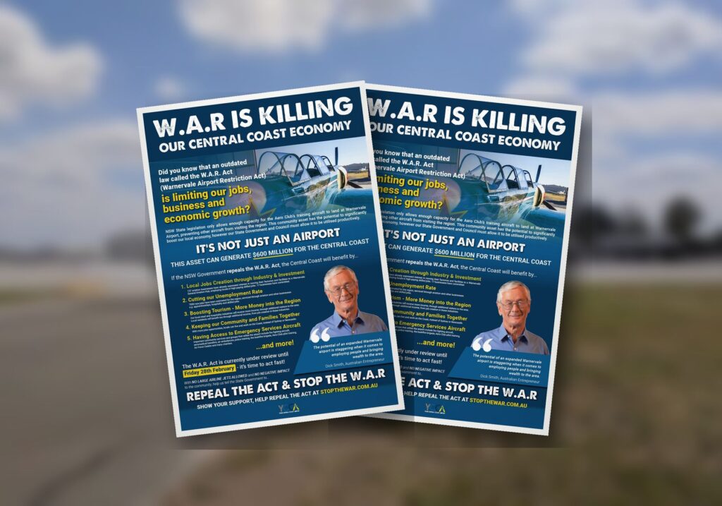 Saving Warnervale Airport: Stop the WAR flyer, also run as a newspaper advertisement
