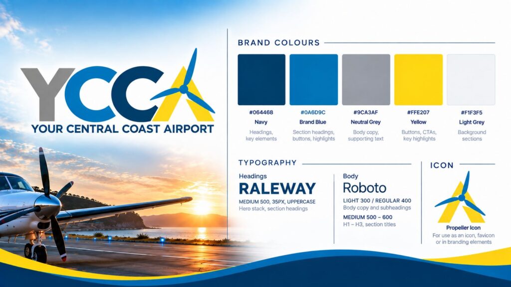 Saving Warnervale Airport: YCCA logo, brand colours and typography